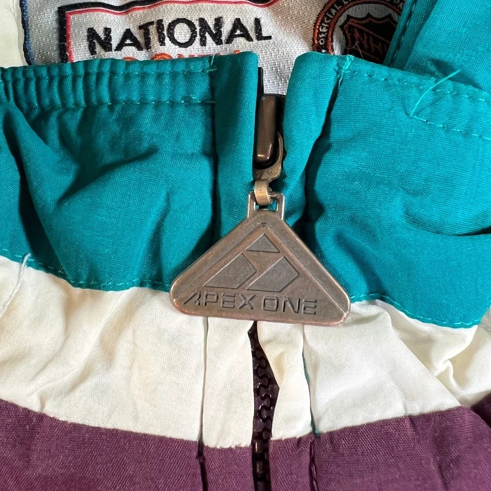 Vintage Apex One Mighty Ducks Puffer Jacket Mens Large Eggplant‎ 90s Quarter Zip
